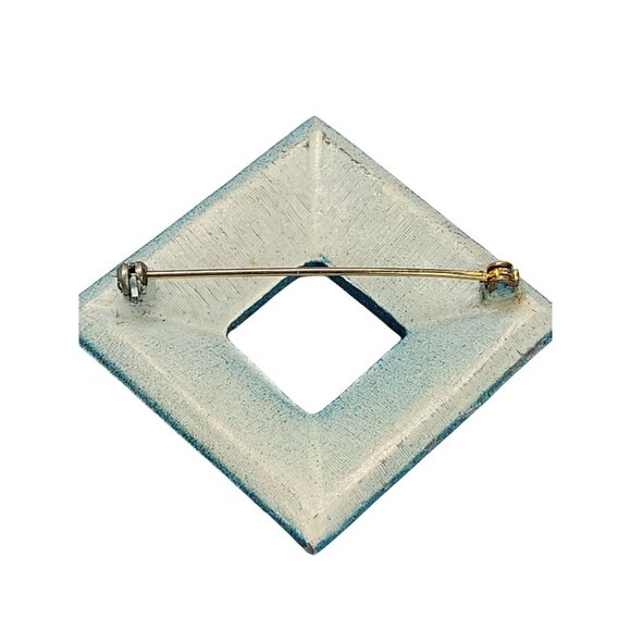 Square Rhinestone Brooch Pin With Gold Detailing & Blue Enamel Finish Vintage - Picture 11 of 11
